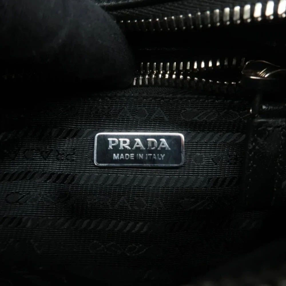 Authentic Prada Black Triangle Leather Satchel Bag